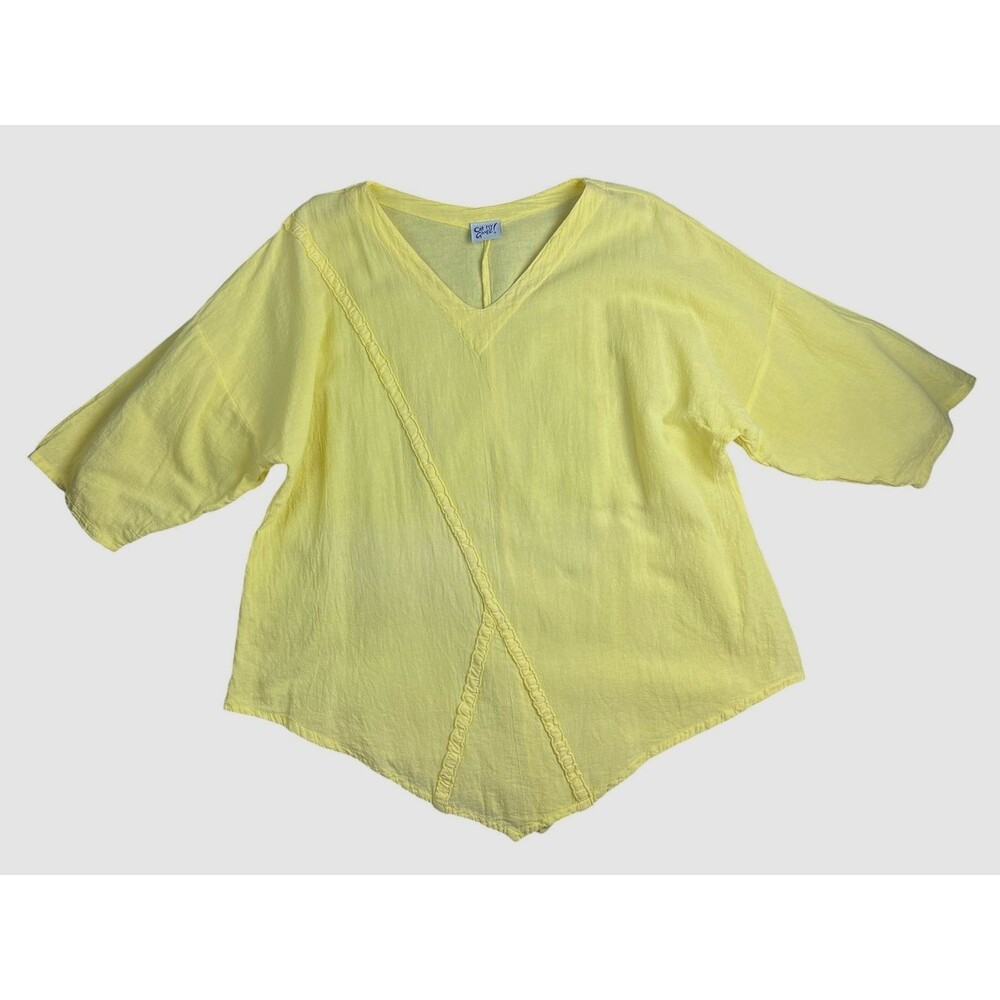 Oh My Gauze! Women's Yellow Half Sleeve Lagenlook V-Neck Tunic Top  Size 1 (L)